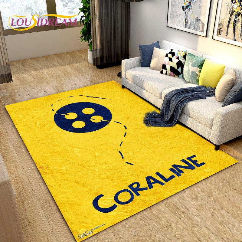 Tappeto 3D Cartoon Coraline, Tappeto per Soggiorno Camera da Letto Bambini Divano Yoga, Tappetino Antiscivolo per Gioco e Gattonamento Bambini