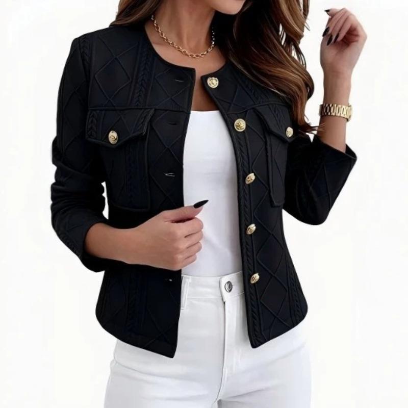 Women Pink Diamond Jacquard Cropped Jacket O Neck Gold Button Long Sleeve Elegant Small Fragrance Style Short Coat Spring Autumn Commuter Outerwear