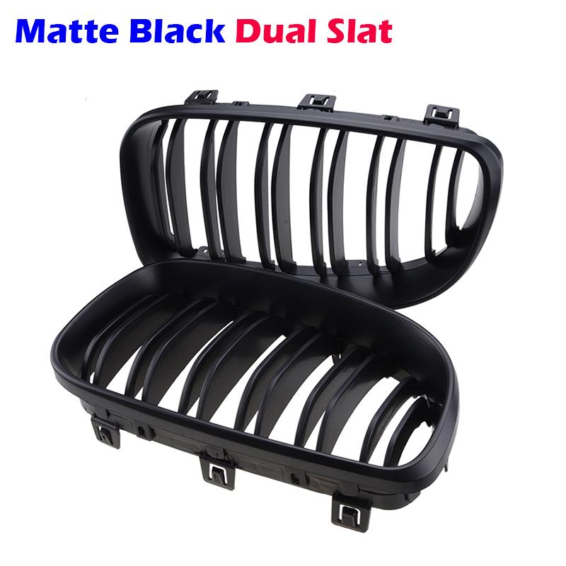 

Рифмованная автомобильная решетка для почек с двумя одинарными планками, черная спортивная гоночная решетка для BMW 1 серии E81 E82 E87 E88 2008-2013 гг. Kidney Grille 3