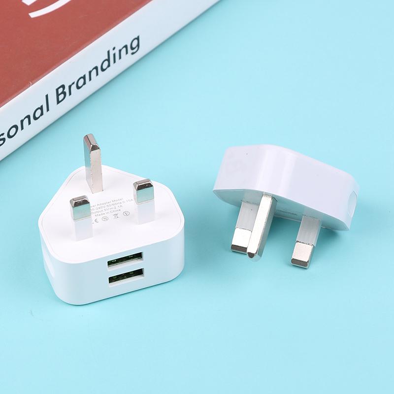 Universeller UK-Stecker 3-Pin Wandladegerät-Adapter mit 1/2 USB-Anschlüssen zum Laden für iPhone 11 für Samsung/Huawei Lade-Ladegerät
