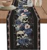Halloween Goth Style Skulls Flowers Linen Table Runner Dresser Scarves Farmhouse Kitchen Dining Table Runner Party Decorations