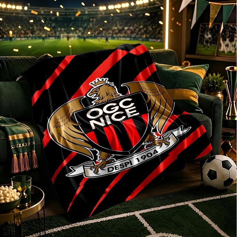 Ogc Nizza Wappen Kunstwerk Decke Leicht Ideal Bettwäsche Decke Perfekt für Reisen, Camping, Wohnzimmer, Büros, Sofas, Fan Weihnachtsgeschenk