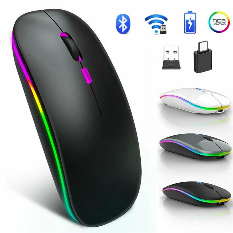 Wireless Mouse Bluetooth--compatible RGB Rechargeable Mouses Wireless Computer Silent Mice LED Backlit Ergonomic Gaming Mouse