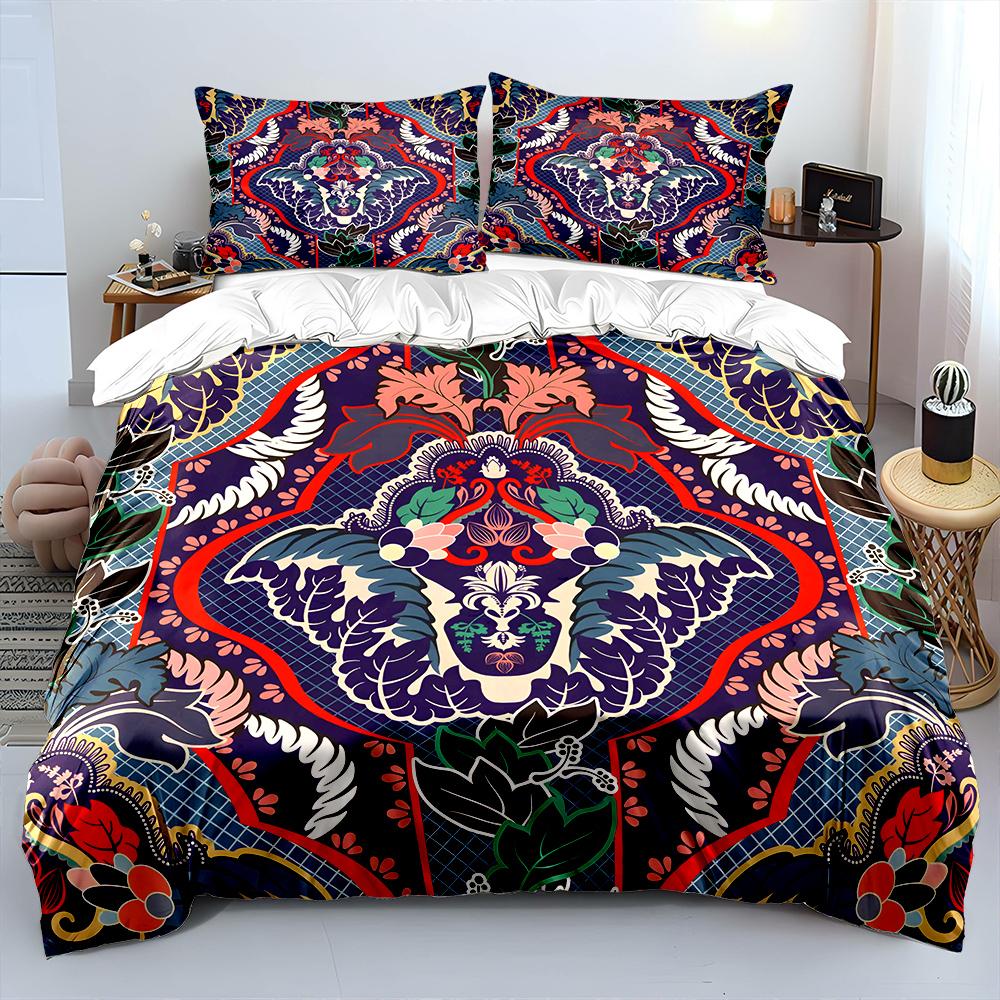 Ornate Vintage Botanical Design Bedding Set for Kids Luxury Gift 3pcs Digital Print Comforter Set Soft Comfortable Breathable