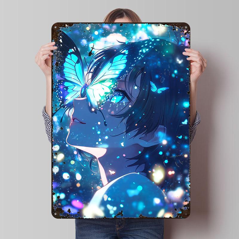 Butterfly Anime Girl Printed Poster Customized Wall Art Retro Vintage Metal Tin Signs for Room Modern Home Decoration Luxury