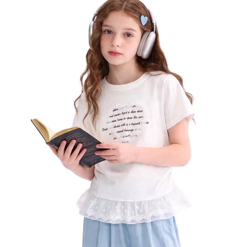 Girls' 2026 Summer Short-Sleeve T-Shirt - Fashionable, Stylish & Lightweight Top for Big Kids & Teens