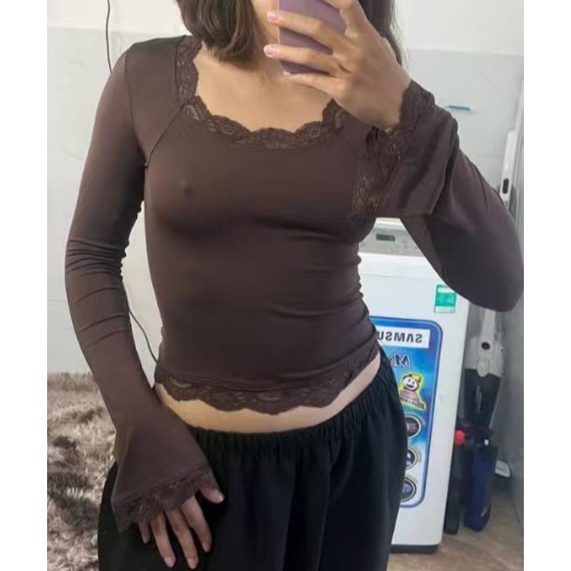 

Spring New Women s Clothing Pure Lust Sexy Lace Slim Crop Top for Women XL коричневий