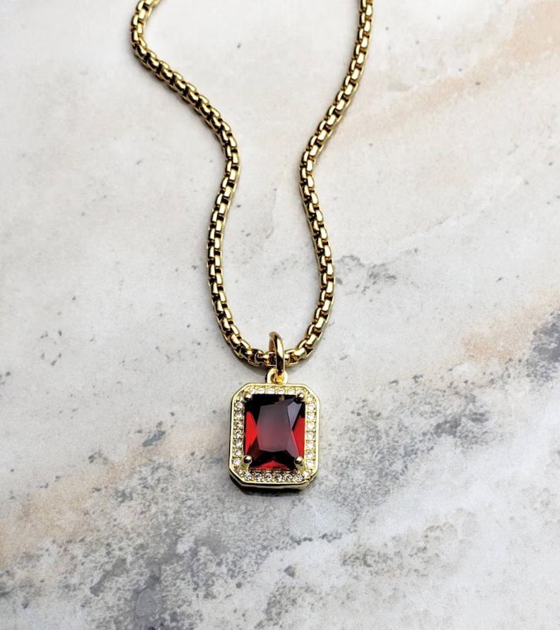 Granat Roșu Formă Smarald Argint Sterling 925 Piatra Prețioasă Bijuterii Pandantiv