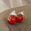Retro New Year'S Red Positive Red Natural Ice-Through Glass Chalcedony Agate Ice Queen Stud Earrings