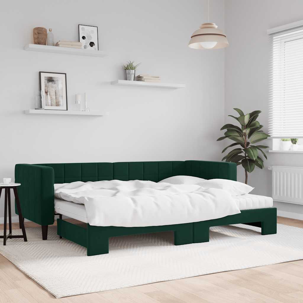 Extendable Daybed with Mattresses Dark Green 80 X 200 Cm Velvet