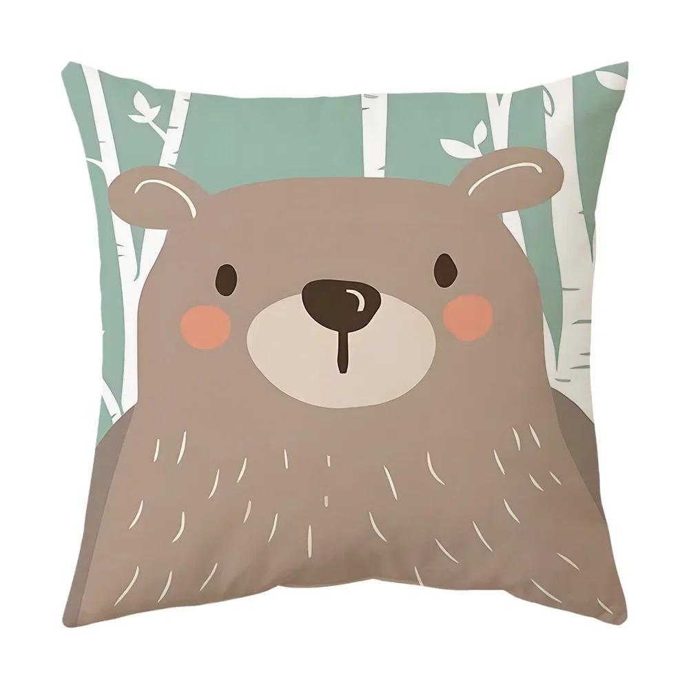 

Forest Animals Sofa Cushion Cover Cute Cartoon Fox Rabbit Decorative Cushion Cover Raccoon Natural Design Pillow Case 16x16Inch