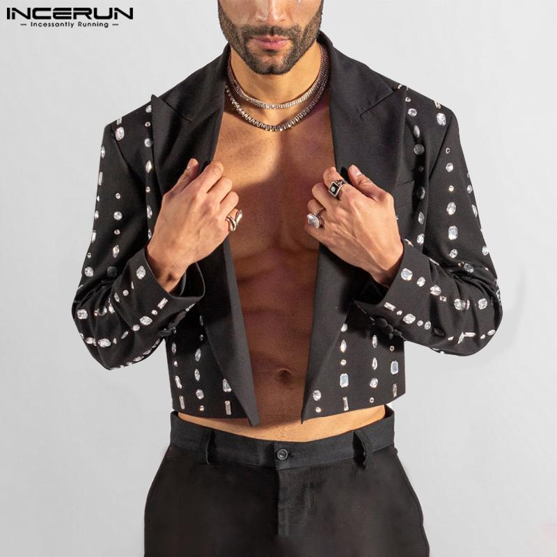 INCERUN Cardigane scurte cu mâneci lungi și imprimeu, cu față deschisă pentru bărbați