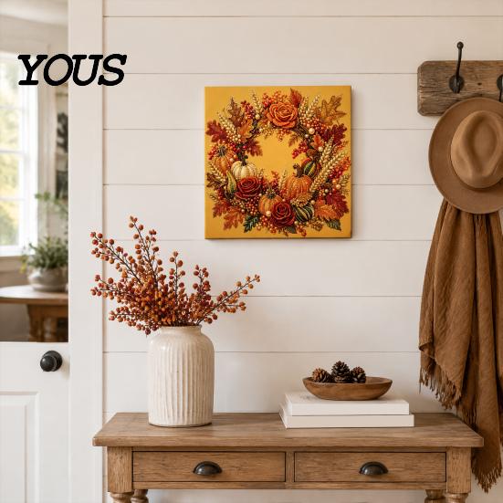 Autumn Craft Kits for Beginners Pumpkin Faux Pearl Art Kit, Fall Wreath Painting Harvest Festival Party Favors 3D Bead Kit Adults Beginners, Home Wall