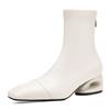 Weißes Kurzstiefel mit eckiger Spitze Damen Winter Samt 2025 Herbst neu dicker Absatz Sockenstiefel elastische dünne Stiefel ausländischer Stil Stiefel