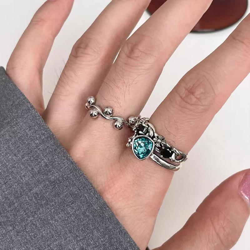 Aged Copper Vintage Adjustable Open Ring With Unique Zircon Stone For Women