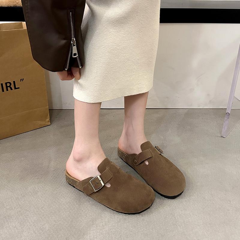 The New 2025 Lazy Single Shoes Wear Thick Bag Head and Half Slippers with One Foot, and the Bottom of Boken Spring Soft-soled Birken Shoes for Women.