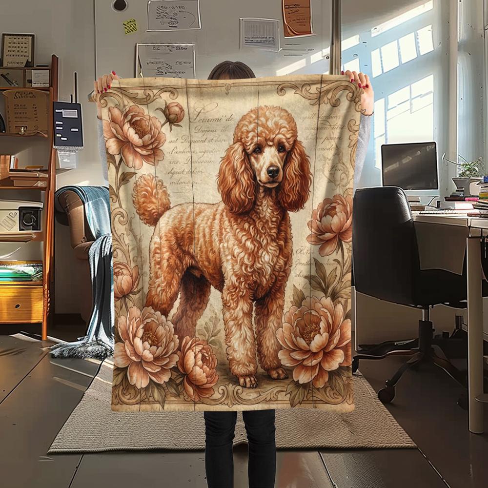 1PC Retro Pet Puppy Print Flannel Blanket, High quality All Seasons, Home Decor, Warmth and Comfort, Perfect for Christmas Gifts