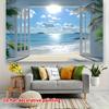 Ocean View Open Door Tapestry Beach Palm Tree Background Cloth