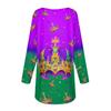 Women's Fashionable Round Neck Raglan Long Sleeved Carnival Printed Casual Pullover Top