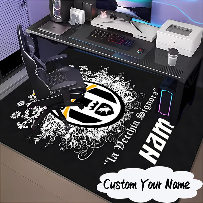 Custom Name Juventus Crest Rug for Living Room, Game Rooms, Office, Bedroom, Floor Mat Playful Design, Fan Gifts Christmas Decor