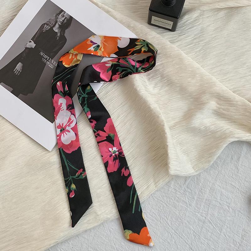 Long silk scarf, new thin and narrow decorative scarf, multi-purpose headscarf, headband, hair tie, bag streamer, gift box strap.