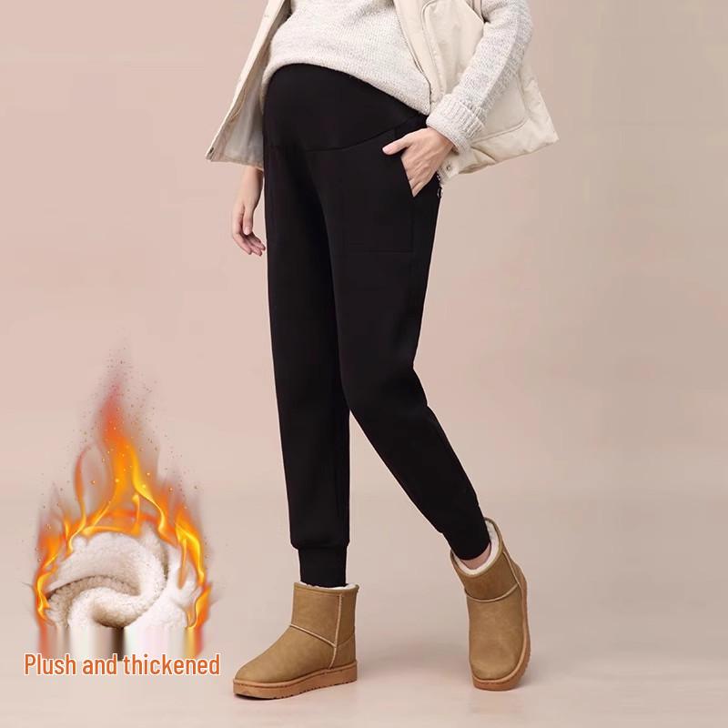 

Plus Size Velvet Maternity Sweatpants - Thick, Warm, Spring/Autumn Style (One-Piece) One Size [80-110 lbs]