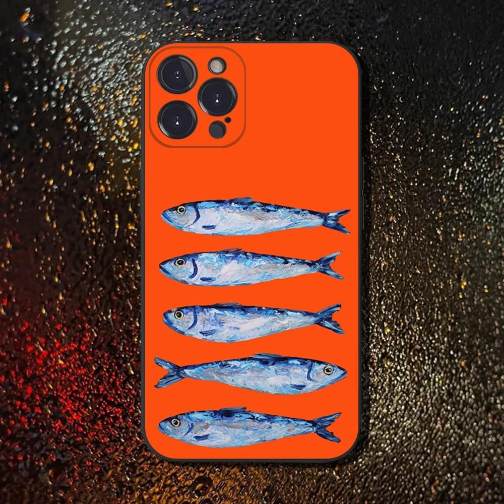 Fish Funny Sardines Phone Case For iPhone 16,15,14,13,12,11 Plus,Pro Max,XS,X,XR,SE,Mini,8,7,Soft Silicone Black Cover