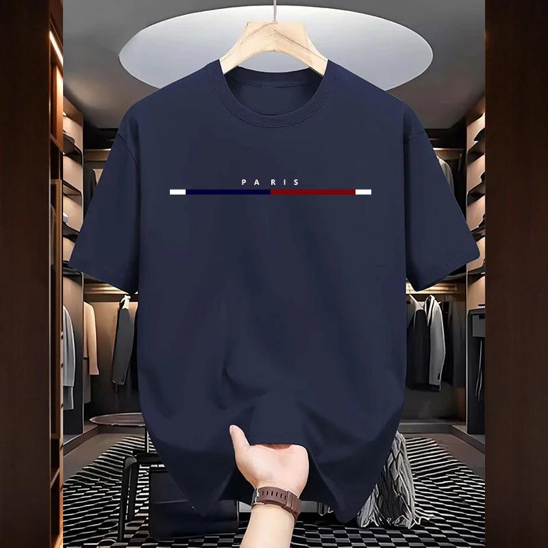 Paris Fashion Mens Cotton Tshirt Spring Summer Daily Casual Fashion Oneck Short Sleeve Top Male Home Outdoor Comfort Soft Tees