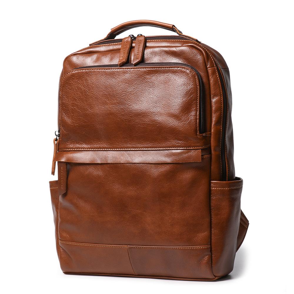 Retro First-Layer Cowhide Men'S Travel Backpack Women'S Leather Computer Backpack Large-Capacity Handbag