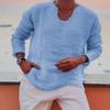 Men V-neck Long Sleeve Casual Shirt Tops Burr Edge Pleated Solid Color Loose Fit Thin Pullover Tops Streetwear