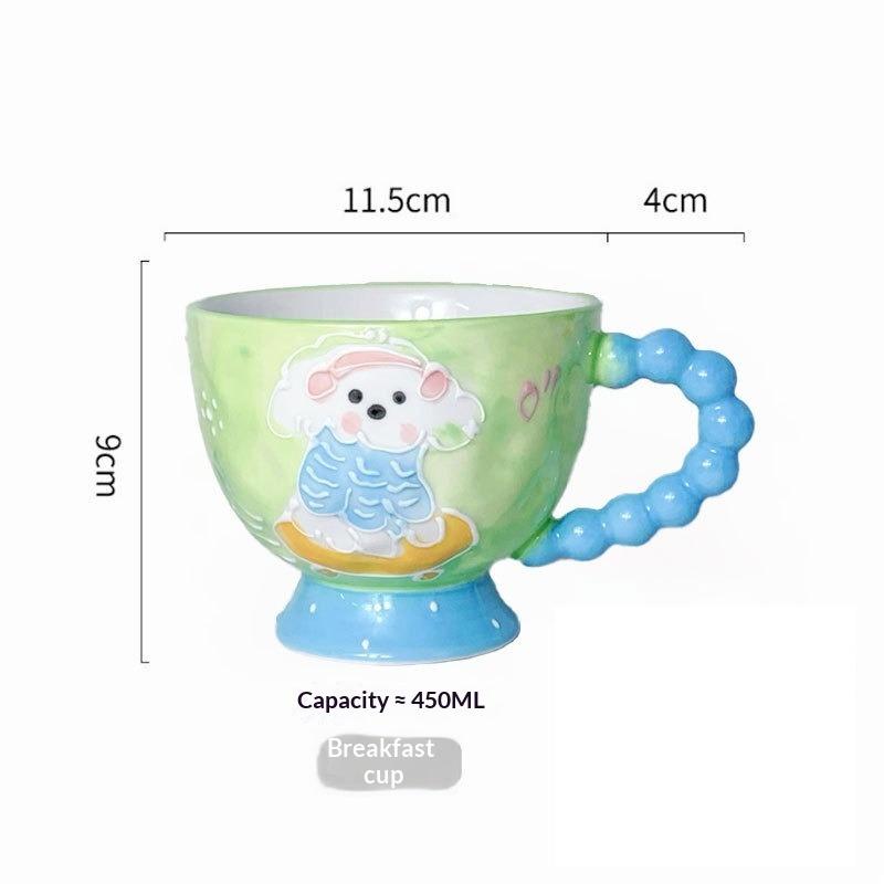 Hand-painted Ceramic Cup Cute Creative Bead Handle Breakfast Cup High Value Large Capacity Milk Oat Cup Drinking Cup