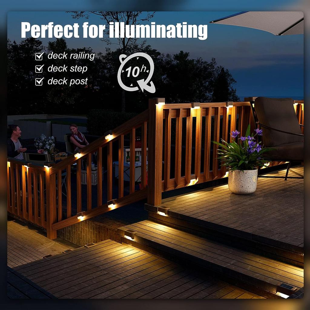 Solar Deckleuchten 12er Pack Außen Stufenleuchten Wasserdicht LED Solarleuchten für Geländer Treppen Stufe Zaun Hof Terrasse und Gehweg