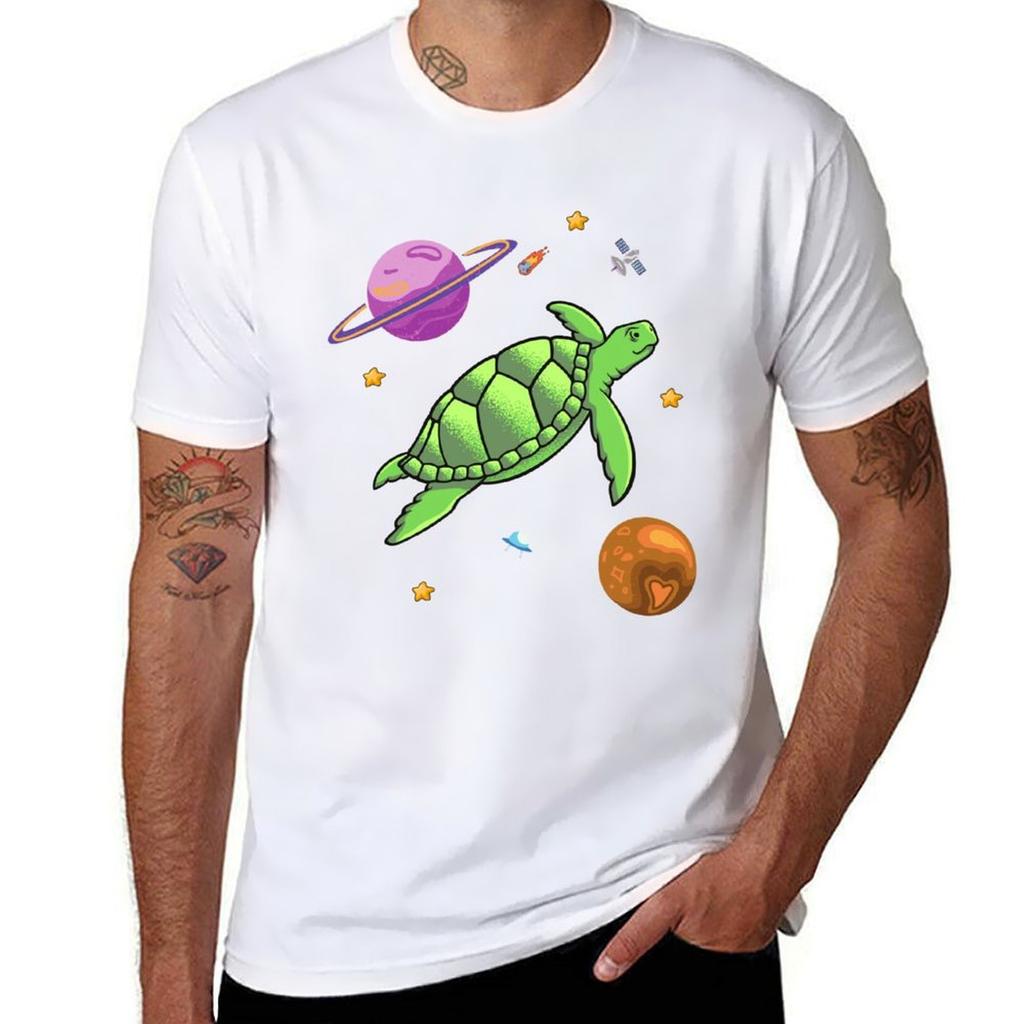Sea Turtle Flying In Space Tshirt Casual Lightweight Short Sleeve Top