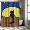 Black Cat on Fence Under Moon Waterproof Shower Curtain Heat Resistant Machine Washable Non-Transparent 180x180cm