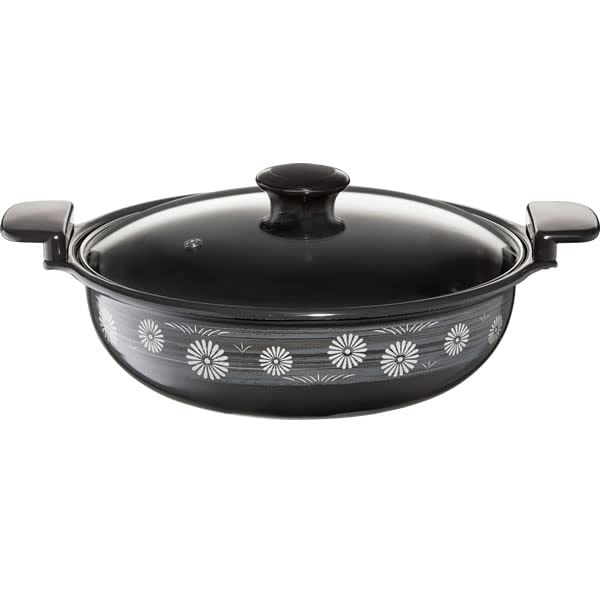 Takagi Metal HA-H27N Double-Handled Pot, Easy to Clean, Tabletop Pot, Enamel, Induction Compatible, 27cm, Ajiwai Nabe, Earthenware Style, Heian Style
