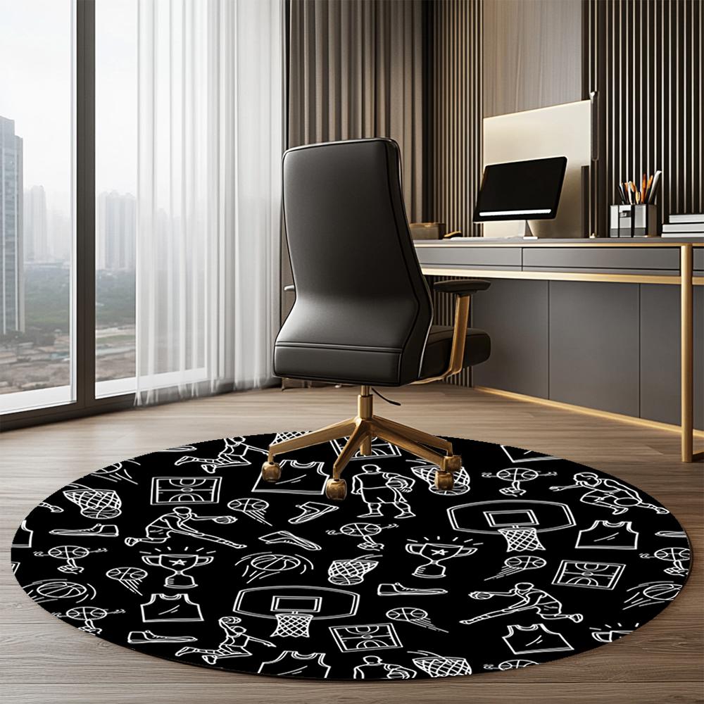 Basketball Printed Round Rug Carpet Chair Rug Area Rug Entryway Doormats,for Office Chair Living Room Bedroom Kitchen Room.