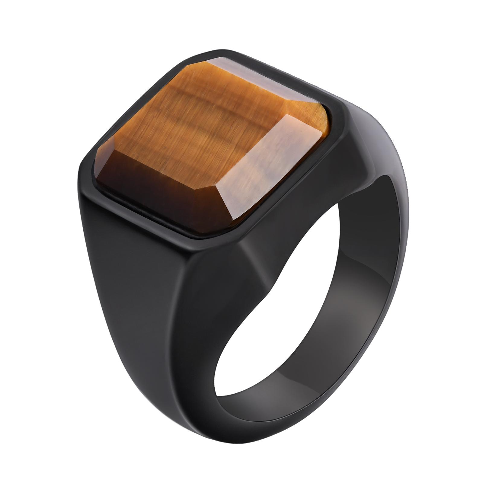 

Tiger Eye Stone Ring for Men, Geometric Square Stainless Steel Metal Finger Ring, Stylish Ring Band Wedding Gift Size 7-12 12