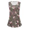 Ladies Casual Plus Size Loose Tank Top Flower Print Sleeveless Pleated T-Shirt