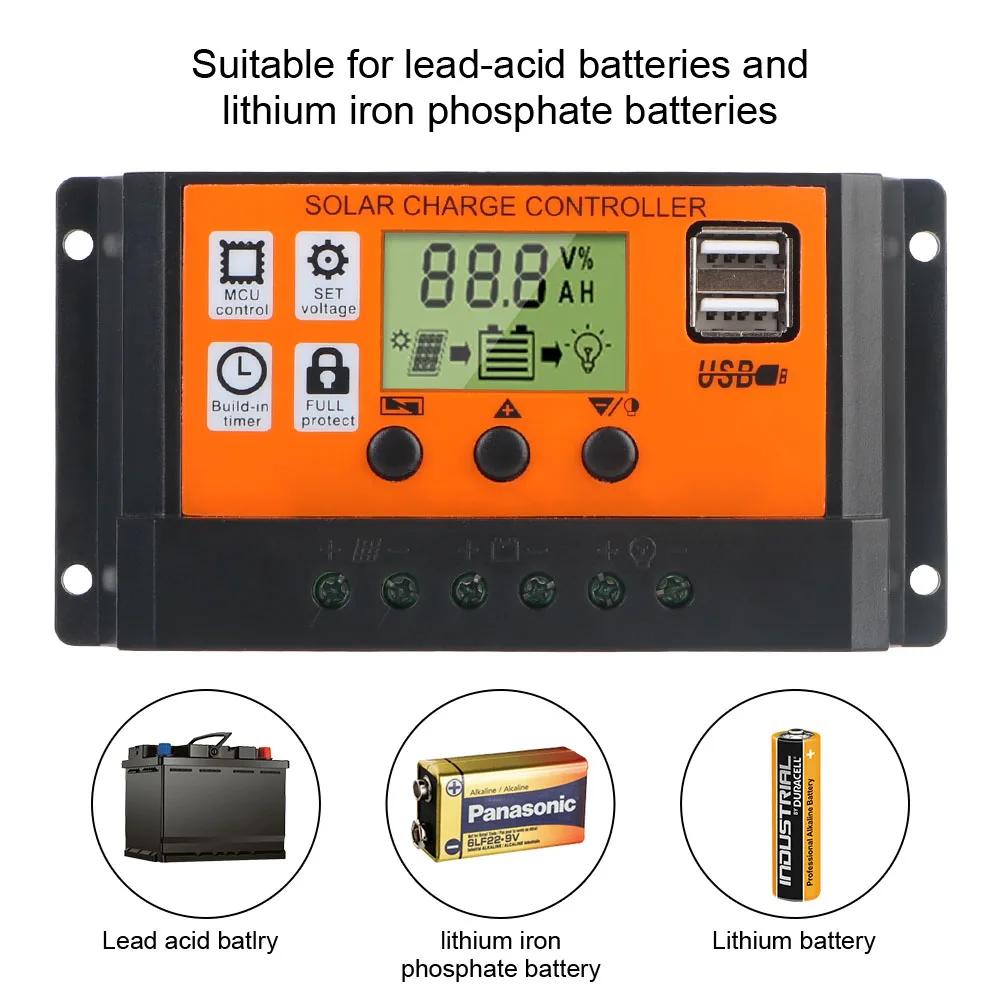 LCD Accessories 10A, 10A 20A 30A 12V 24V Automatic Identification Solar Controller Photovoltaic Regulator Color Screen Timer