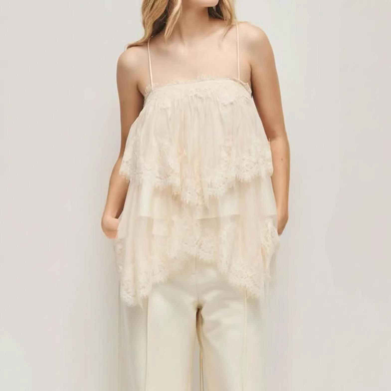 Solid Color Lace Layered Camisole Top Small