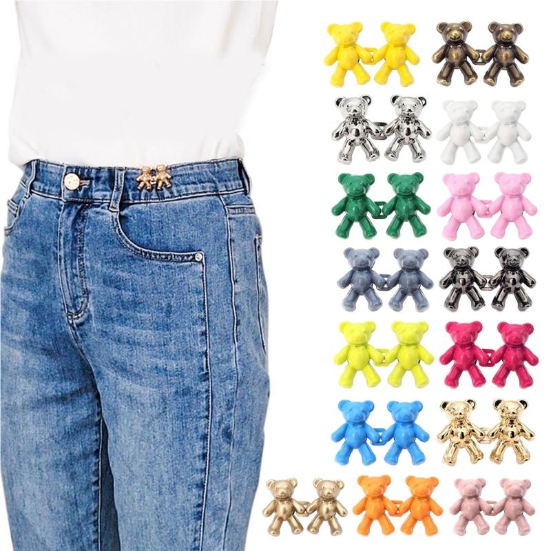 2Pcs Adjustable Jean Button Pins, Bear Shaped Waist Tightener Instant Jean Buttons for Jeans Pants, No Sewing Required