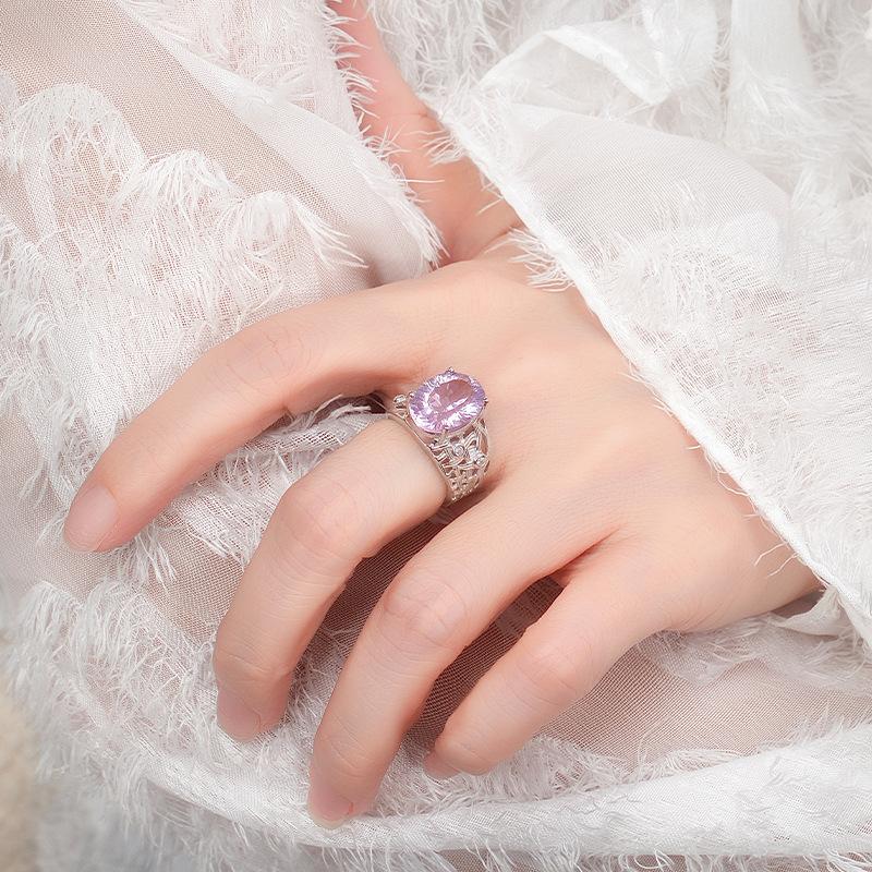 S925 sterling silver ring women's inlaid natural crystal stone topaz retro court style light luxury adjustable hand jewelry