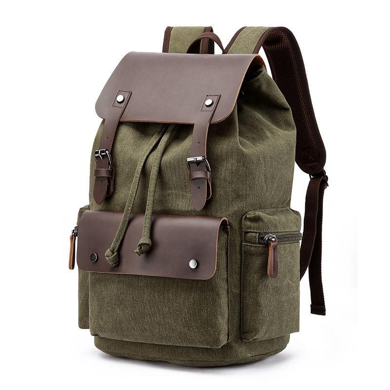 Rucksäcke mit hoher Kapazität Herren Outdoor Reisetasche aus Segeltuch Retro Trendy Schulrucksack für College-Modestudenten