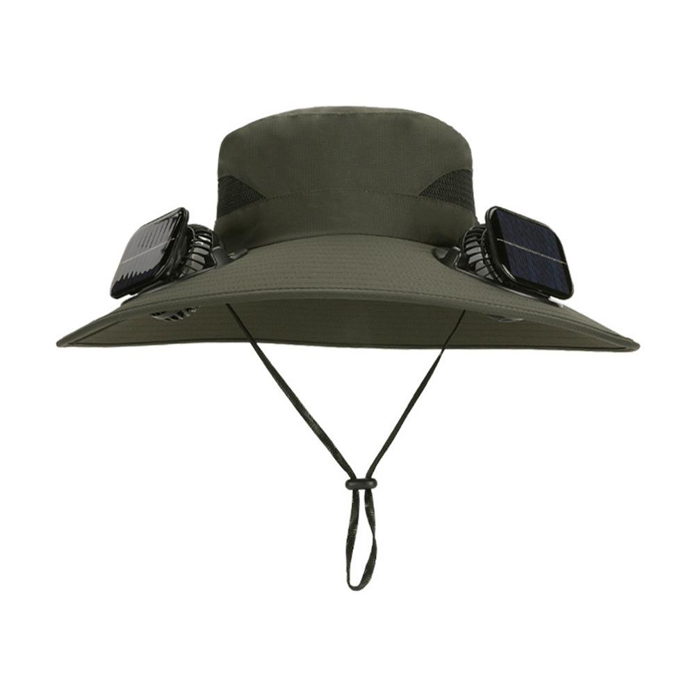 Casual Anti UV Solar Fan Hat Solar Charging Wide Brim Sun Visor Cap with 2 Fan Breathable Fishing Hat Summer