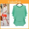 New Arrival Latest Women Chiffon Summer Plus Size Lotus Sleeve Double Shirt Sundress Elegant Casual Wear