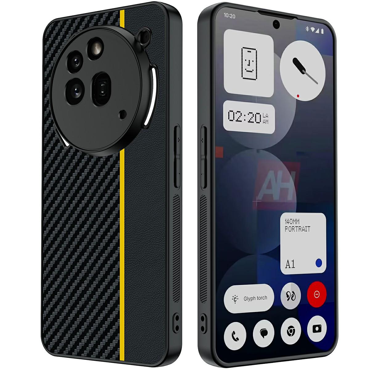 

Ні за що Телефон (3а) Про Чохол Шкіра+ПК Твердий Чохол для Телефону Текстура Карбонового Волокна Black/Yellow