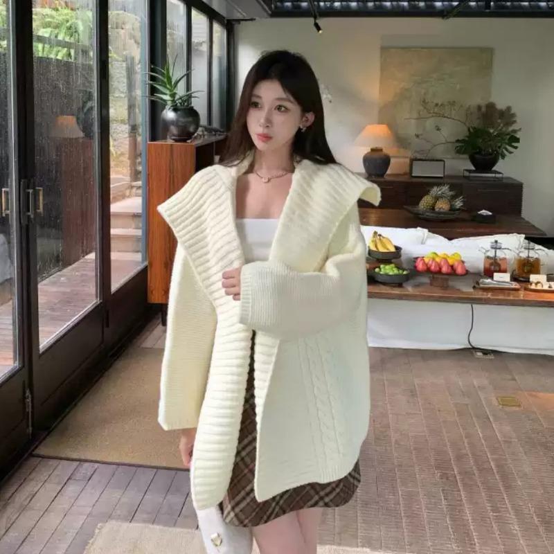 Autumn Winter Loose Knitted Women Cardigan Sweater Jacket Korean Style Casual Office Twist Long Sleeve Coats Fashion Elegant Simple Jackets Clothing