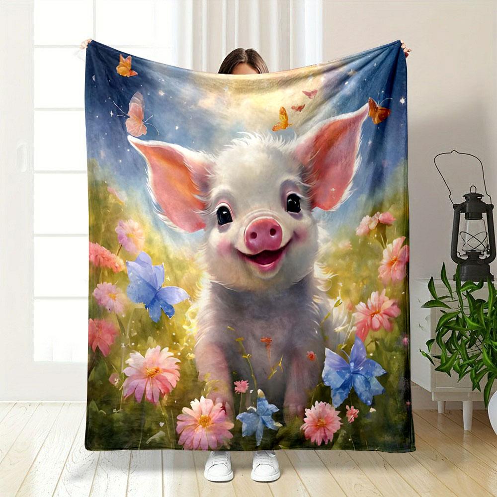 Cute and Dreamy Little Pig Print Blanket Flannel Soft Comfort Home Travel Blanket Kids Warm Blanket Picnic RV Luxury Gifts