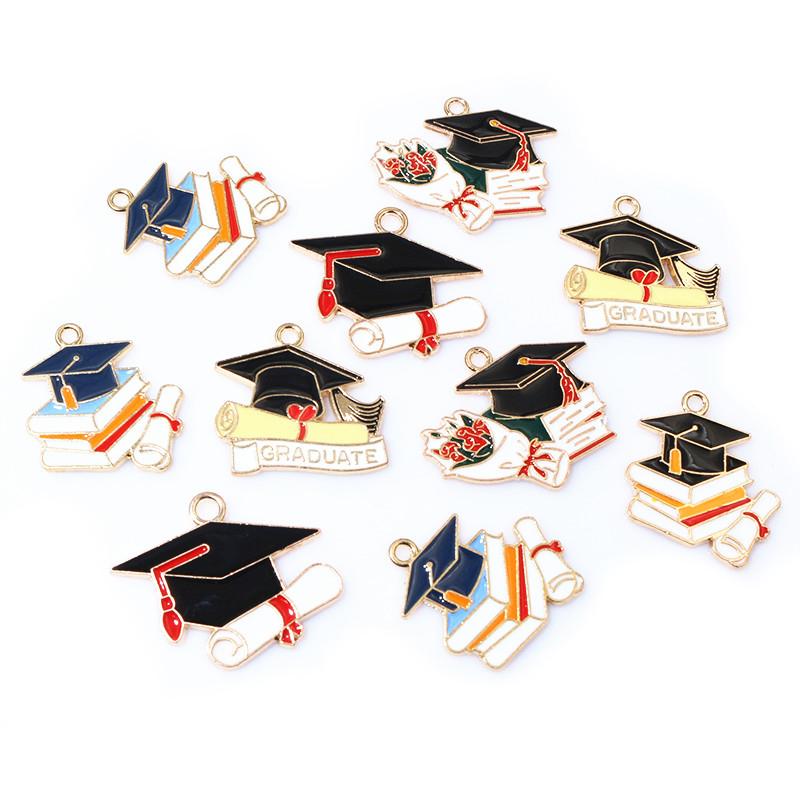 10Pcs Enamel Graduation Hat Charms Pendant for Necklaces Earrings DIY Jewelry Making Decorations Accessories Findings