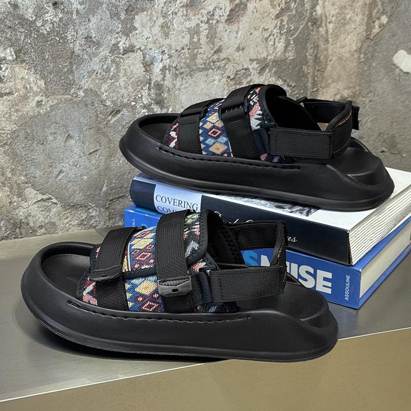 Sandalen Herren Sommer Oberbekleidung rutschfest dicksohlige Scheiße-treten Sandalen lässige Sport-Strandschuhe 471255 schwarz-J